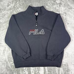 VTG Y2K Fila black 1/4 zip streetwear sportswear pullover sweatshirt mens XL
